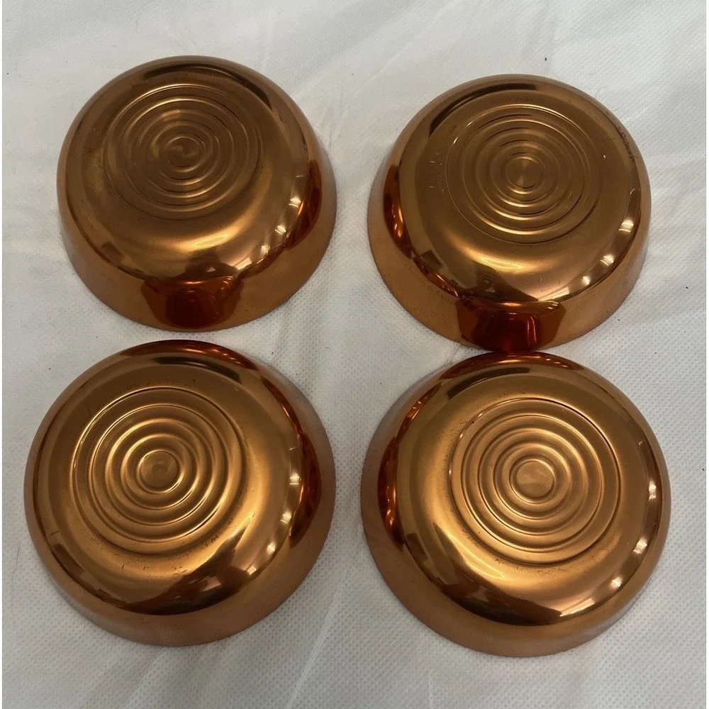 Vintage Spun Copper Bowls W Lids MCM Serving Dish Candy Trinket Cottage Farm